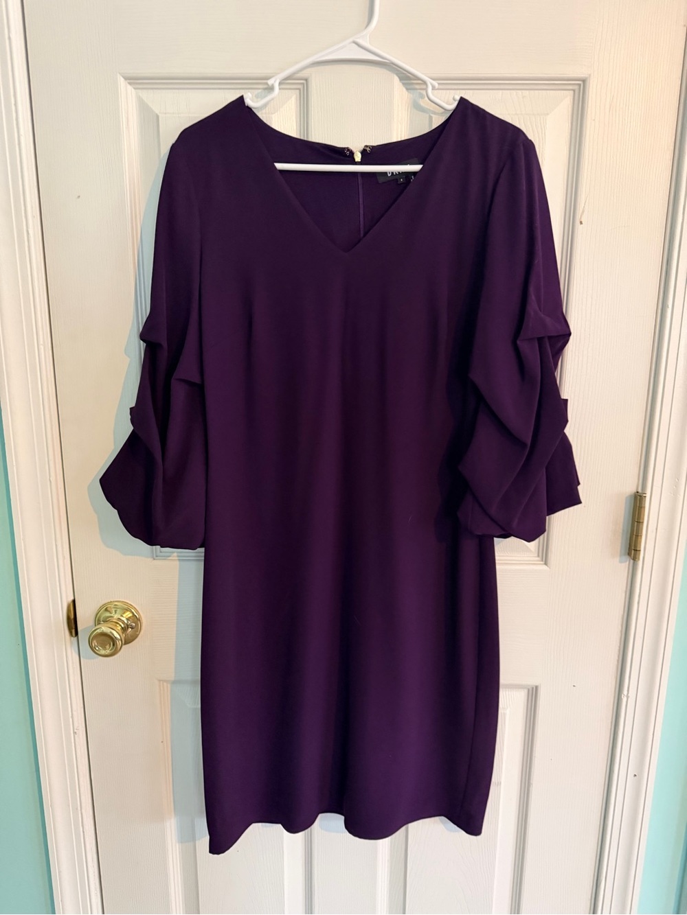 Women's DKNY V-Neck Purple Ruffle Sleeve Dress